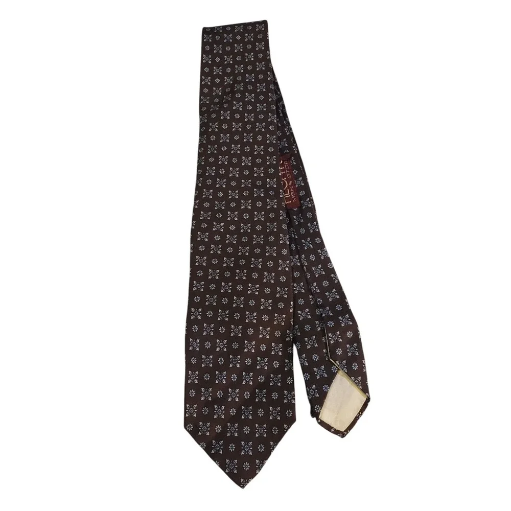 Vintage Christian Dior Mens Tie Necktie Designer Luxury‎ Brown Light Blue Floral